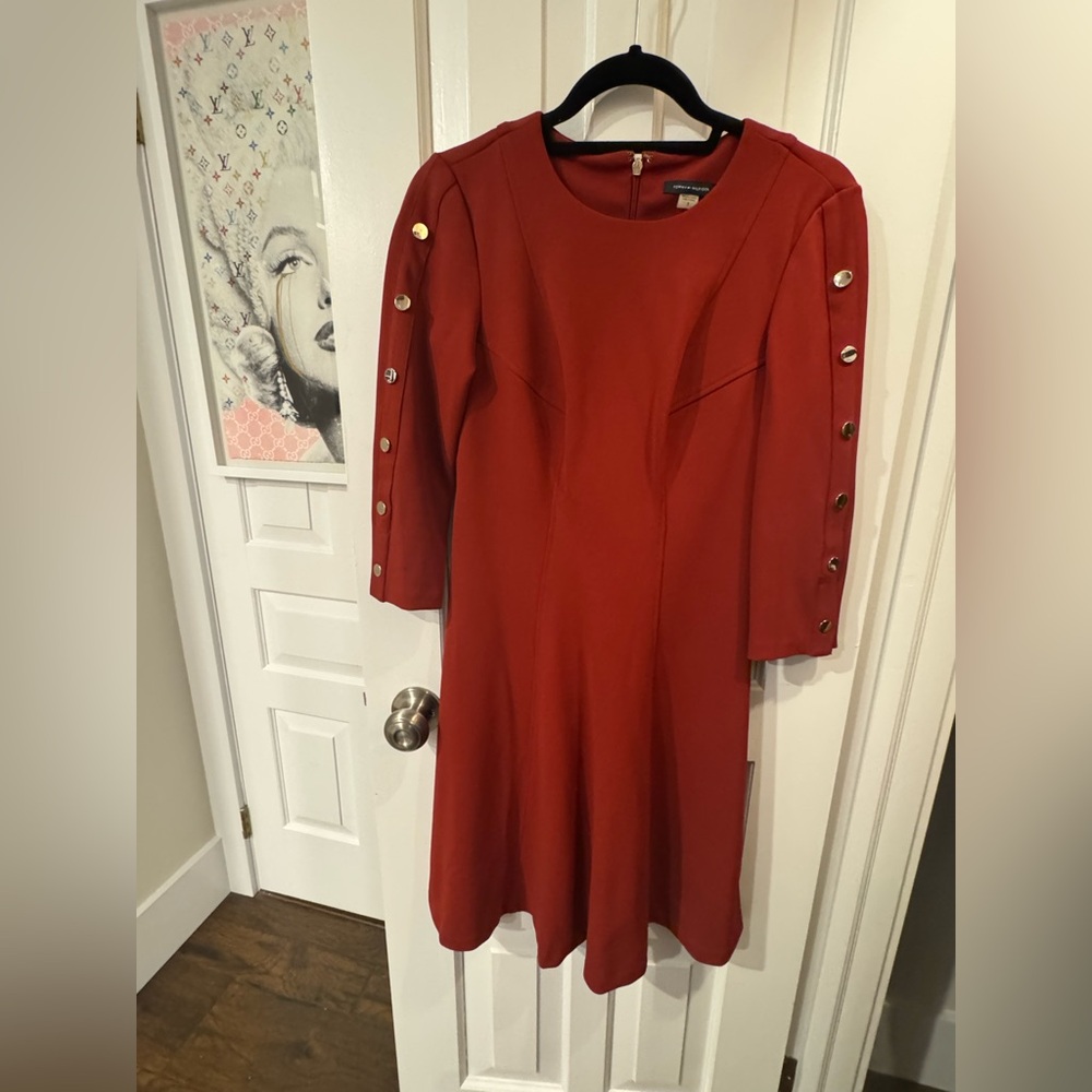 Tommy Hilfiger Rustic Red Long Sleeve Dress with Button Detail